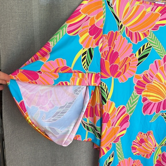 TRINA TURK POPPY KIMONO SWIM TUNIC DRESS blue pink size L ( M runs small) - Picture 4 of 13